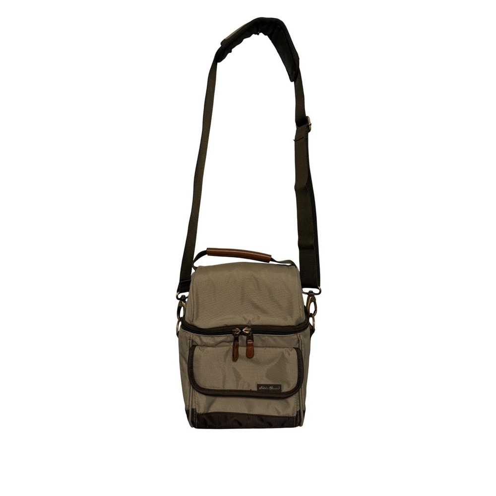 Eddie Bauer‎ Insulated Lunch Bag Cooler Medium Olive Green Brown Crossbody Strap